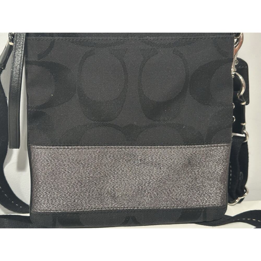 Coach Handbags Crossbody Purse Black & Silver Fabric Leather F06M-10129 - Picture 3 of 9